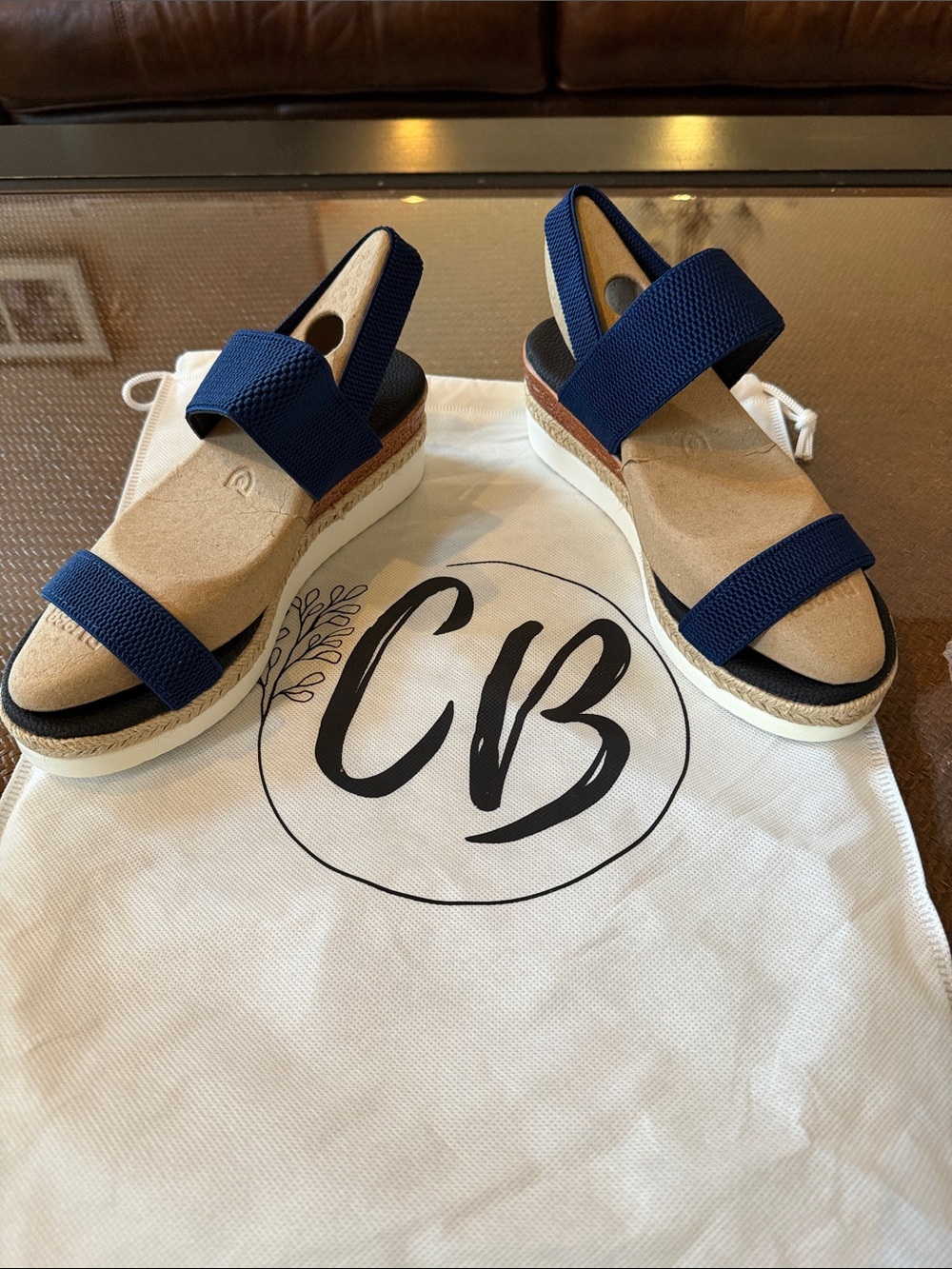 Navy Elastic Strap Platform Sandals - Women's Sz 40